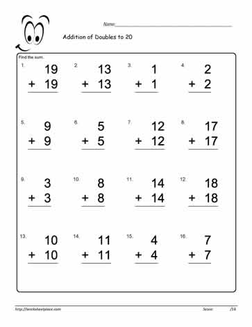 Adding Doubles to 20 Worksheet-11