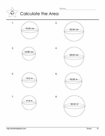 Area of a Sphere Worksheets