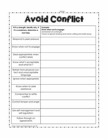 Avoid Conflict Worksheet Worksheets
