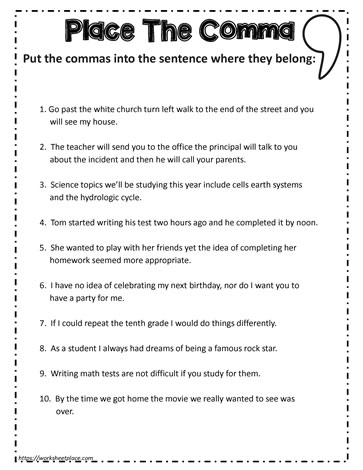 Be a Comma Detective Worksheets