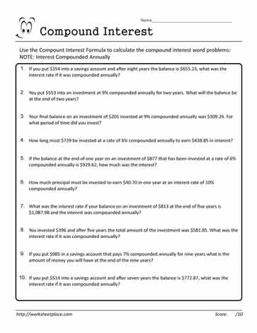 Compound Interest Worksheet 02 Worksheets