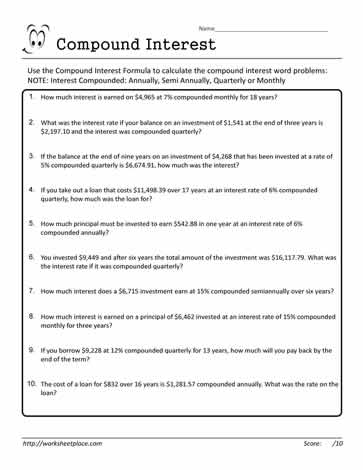 Compound Interest Worksheet 21 Worksheets