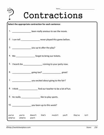 Contractions Activity in Google apps and PDF