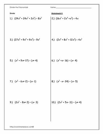 Divide Polynomials Worksheet-1 Worksheets