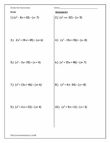 Divide Polynomials Worksheet-4