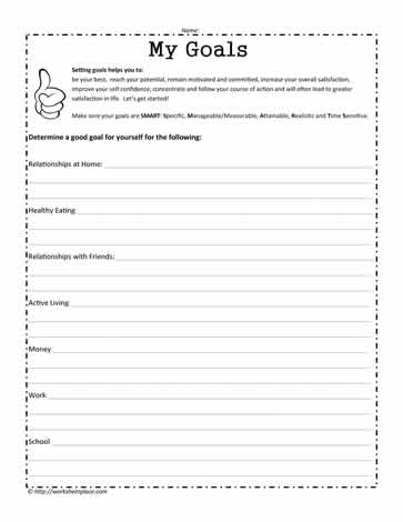 Setting Personal Goals Worksheets