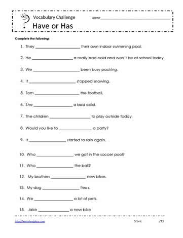 Have or Has Worksheet 1 Worksheets