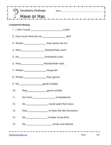 Have or Has Worksheet 9 Worksheets
