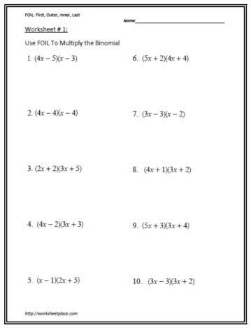 Multiply the Binomials Worksheet 1 Worksheets