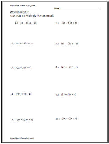 Multiply the Binomials Worksheet 5