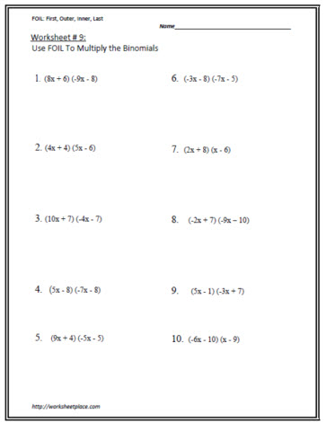 Multiply the Binomials Worksheet 9