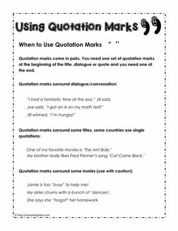 quotation marks rules worksheets use grammar quotations when sheet punctuation