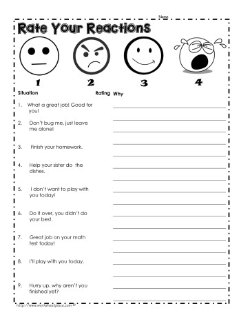 Rate Your Reactions Worksheets