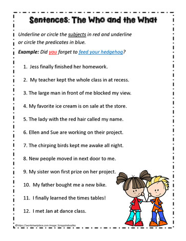Identify the Subjects and Predicates Worksheets