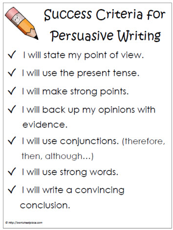 Success Criteria Persuasive Writing
