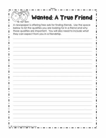 Friend Wanted Ad Worksheet Worksheets