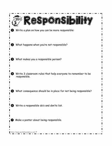 Responsibility Worksheet Worksheets