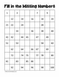 Free Printable Chart With Missing Numbers Printable Templates