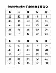 Multiplication Bingo Card 13-14