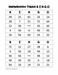 Multiplication Bingo Cards 7-8