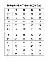Multiplication Bingo Cards 9-10