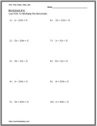 Multiply Binomials Worksheets