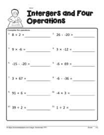 Mixed Operations with Integers Worksheets