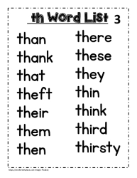 Th word study lists, the, then, this etc.
