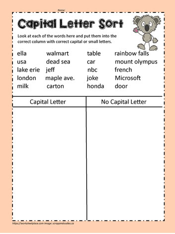 T Chart to Sort Capital Letters