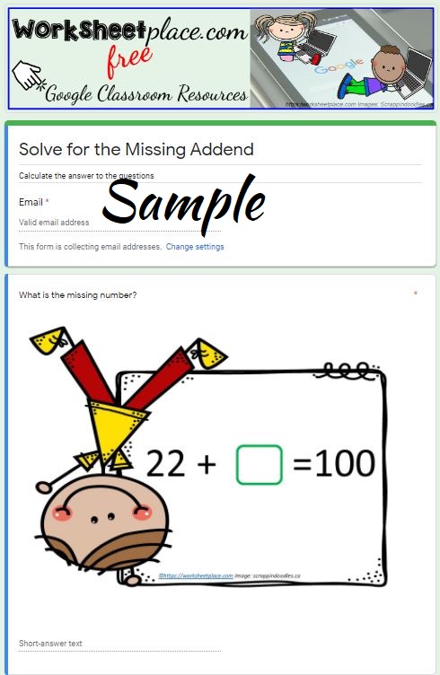 Missing Addends Addition to 100-1