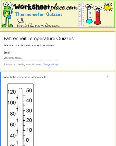Fahrenheit Worksheets and Google Quiz