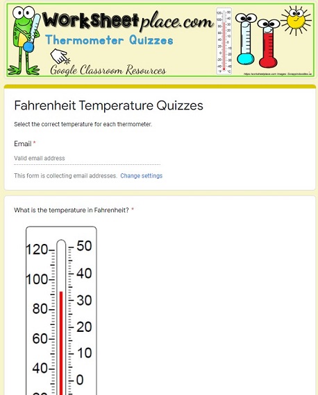 Fahrenheit Worksheet and Google Quiz