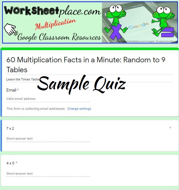 Vertical Multiplication Fact Quizzes