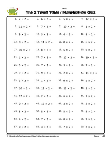 Multiplication Fact Worksheet for 2