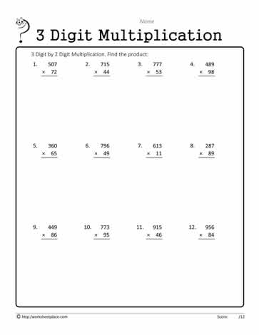 3 digit by 2 digit multiplication worksheets