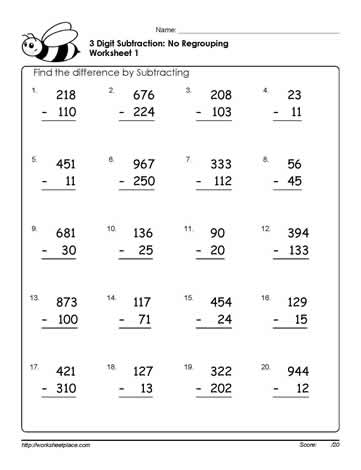 3 Digit Subtraction Worksheets-1