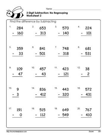 3 Digit Subtraction Worksheets-2