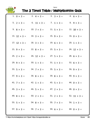 Multiplication Fact Worksheet for 3