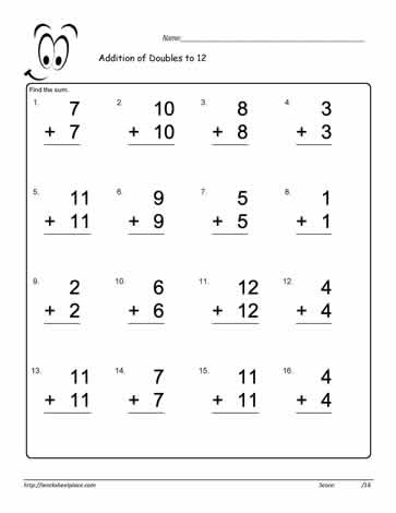 adding doubles to 12 worksheet 5 worksheets