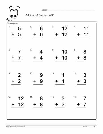 Adding Doubles to 12 Worksheet-7