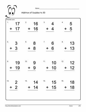 Adding Doubles To 20 Worksheet Worksheets