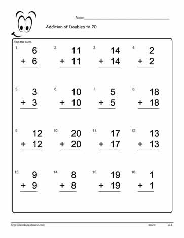 Adding Doubles to 20 Worksheet-13