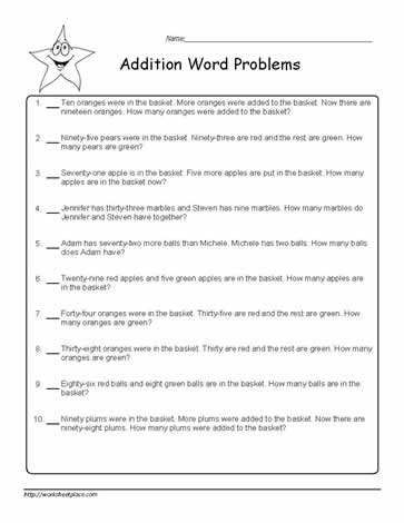 Addition Word Problems to 100-9