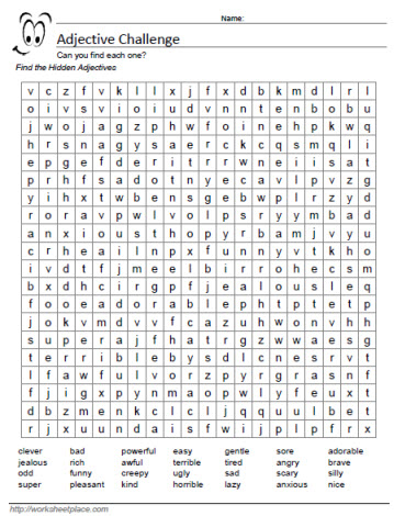 Wordsearch for Adjectives
