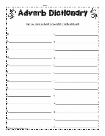 Adverb Dictionary Worksheet