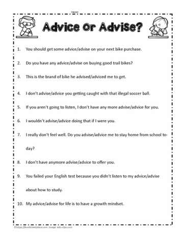 Advise or Advice Worksheets