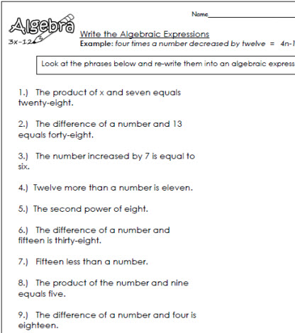 Algebraic Expressions 3 Worksheets