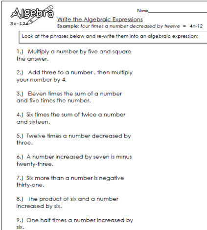 algebraic expressions 4 worksheets