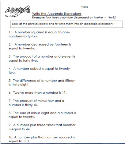 Algebraic Expressions 5 Worksheets