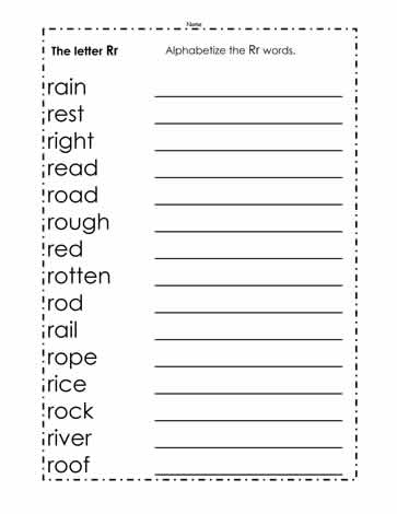 Alphabetize The Words With R Worksheets